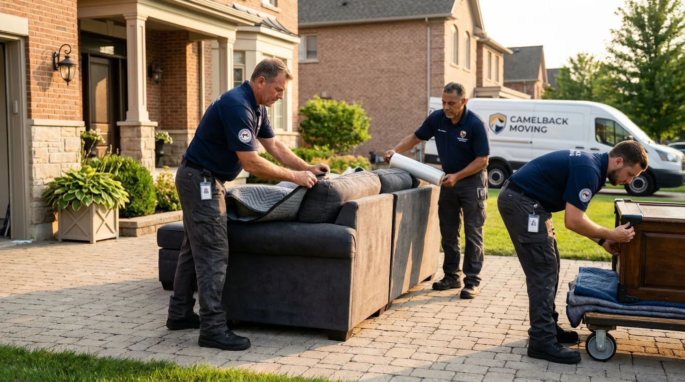 Large estate moving crew wrapping furniture in Baker, MT